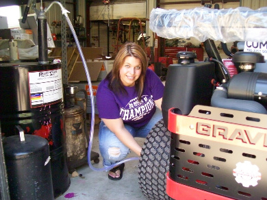 inserting tire seal into lawntractor